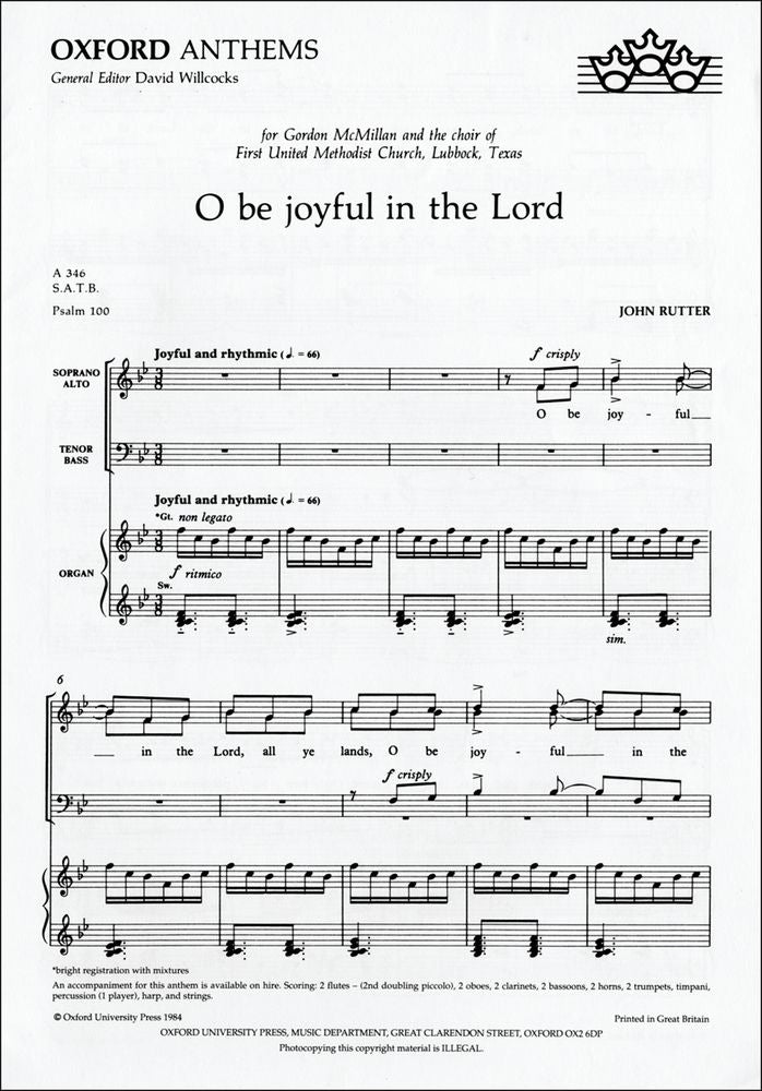Rutter: O Be Joyful In The Lord (SATB)
