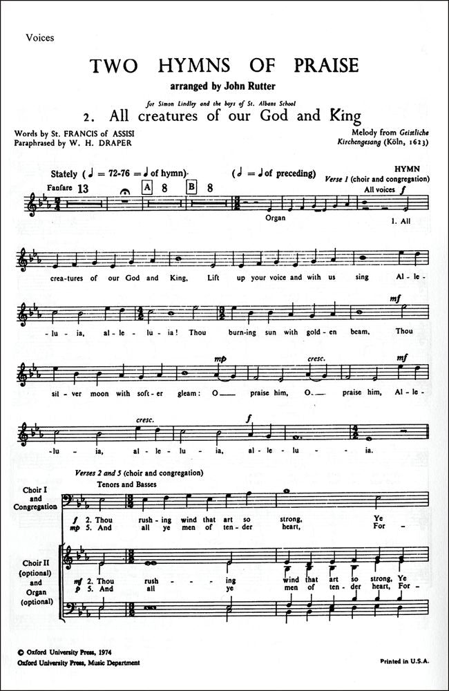 Rutter: All Creatures of our God and King (SATB)