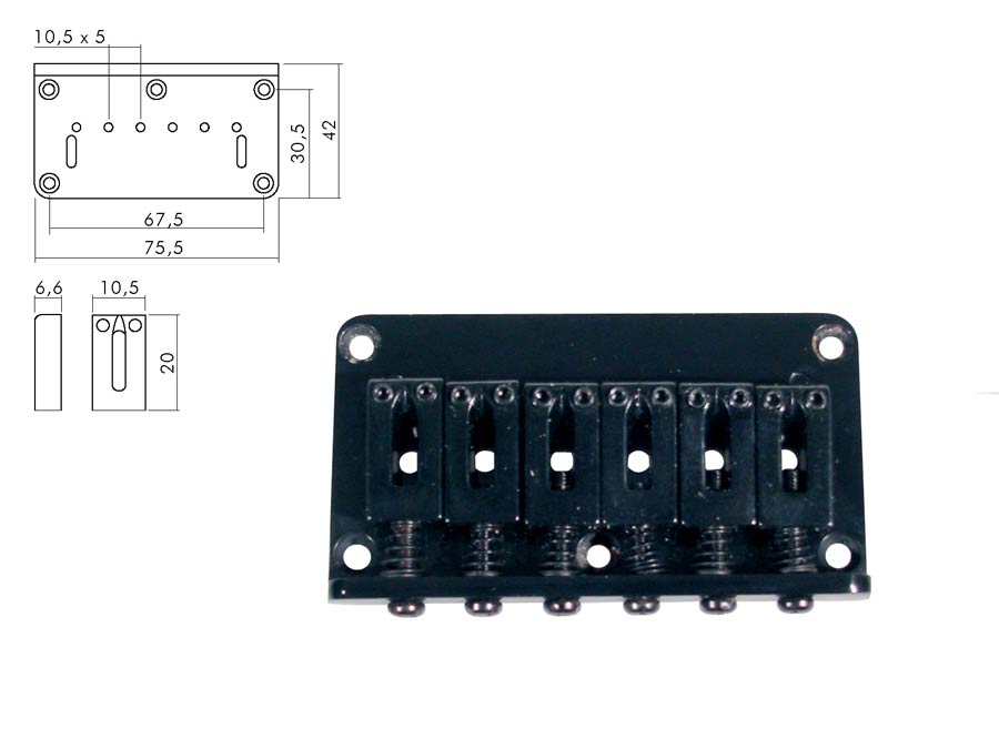 Boston B-1504-B brug-staartstuk, Stallion, pitch 10,5mm, strings through body, zwart