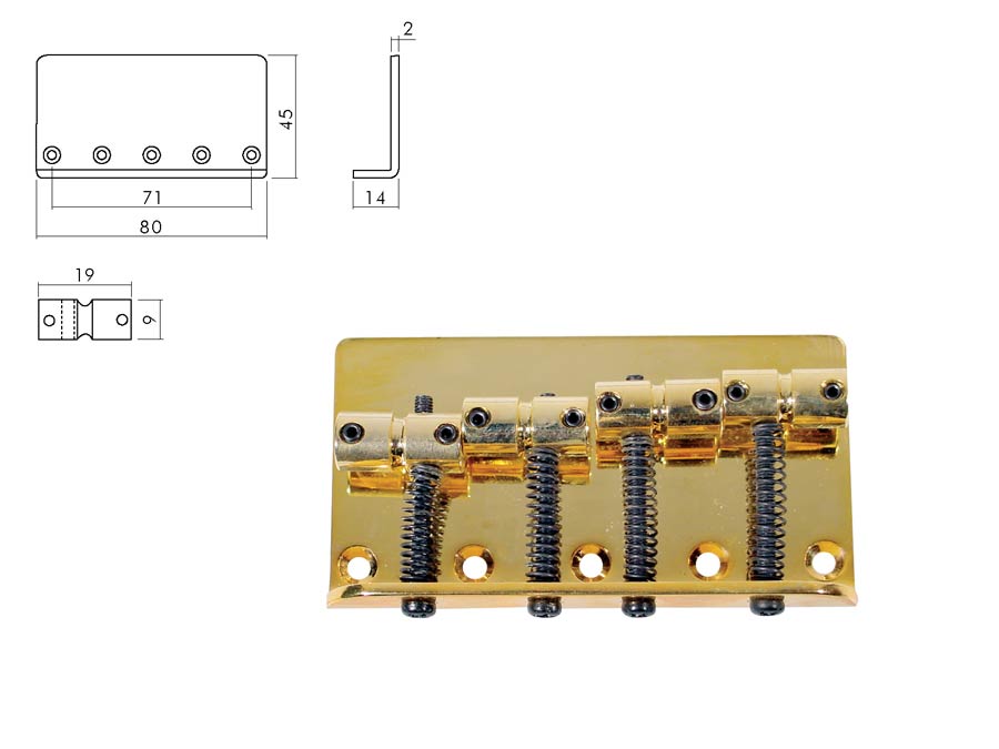 Boston BB-104-G brug-staartstuk, Jocker/ Puncher bass, pitch 19mm, goud