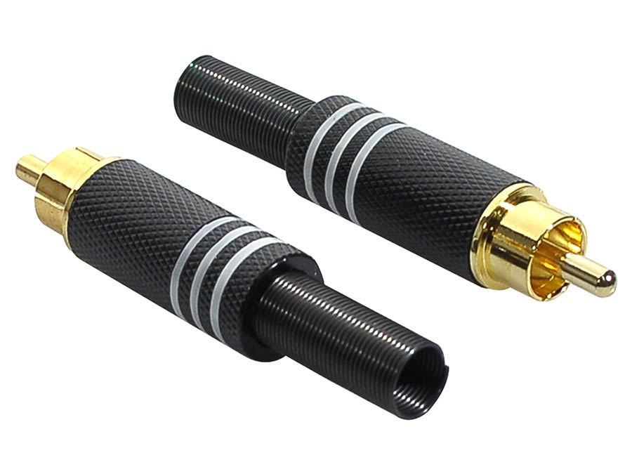 Boston MRCA-25-BK RCA plug, male, zwart, metaal, 2 stuks, zwarte ring, veer 6,2 mm
