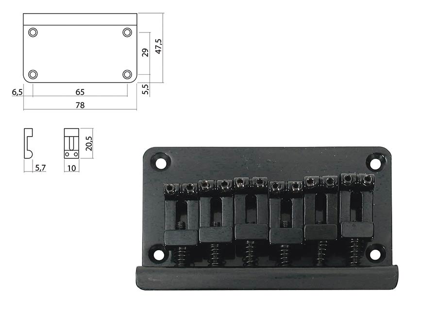 Boston B-1560-B brug-staartstuk, Stallion, pitch 10,0mm, zwart