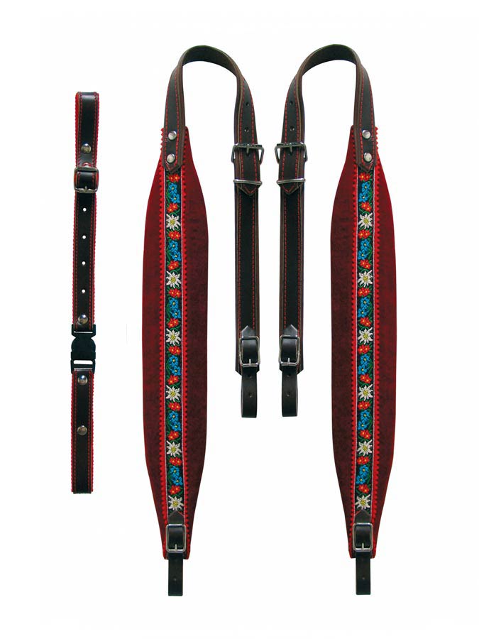 Boston 70-L-TVR accordeon riemen, tirol, 95-102 x 7,0 cm, rugriem "tiroler", leder & rood velours