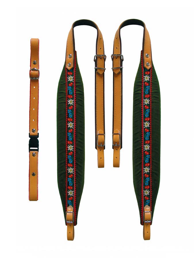Boston 70-L-TVG accordeon riemen, tirol, 95-102 x 7,0 cm, rugriem "tiroler", leder & olijfgroen velours