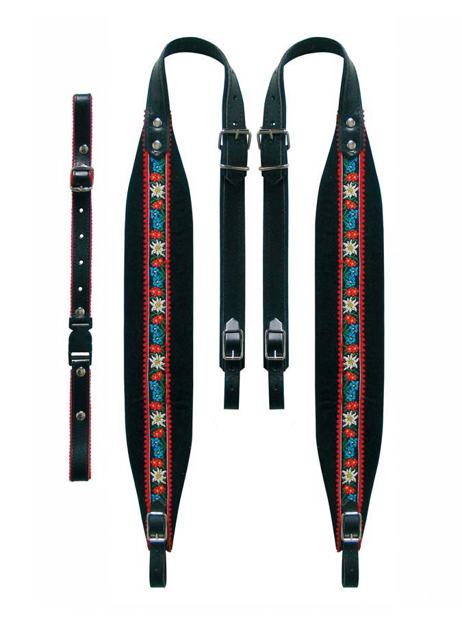 Boston 80-X-TVB accordeon riemen, tirol,102-107 x 8,0 cm, rugriem "tiroler", leder & zwart velours