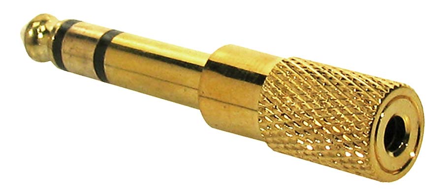 Boston AT-165-G verloop plug, 3,5mm jack female stereo, 6,3mm jack male stereo, goud metaal