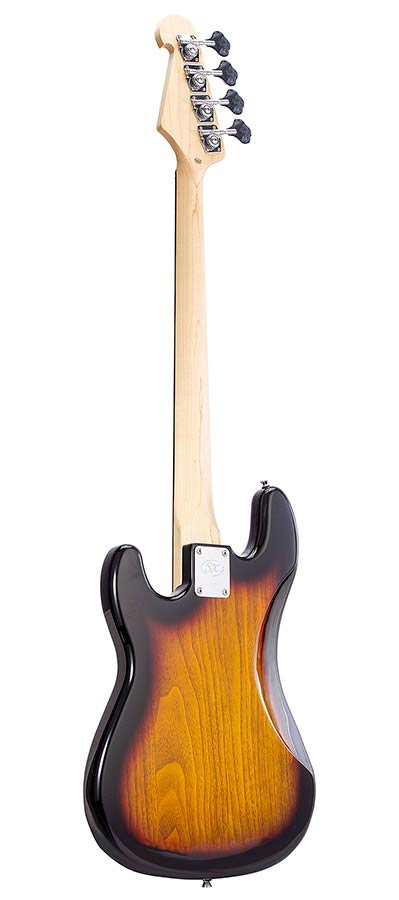 SX P-Style elektrische basgitaar met split single coil element, inclusief draagtas, 3 tone