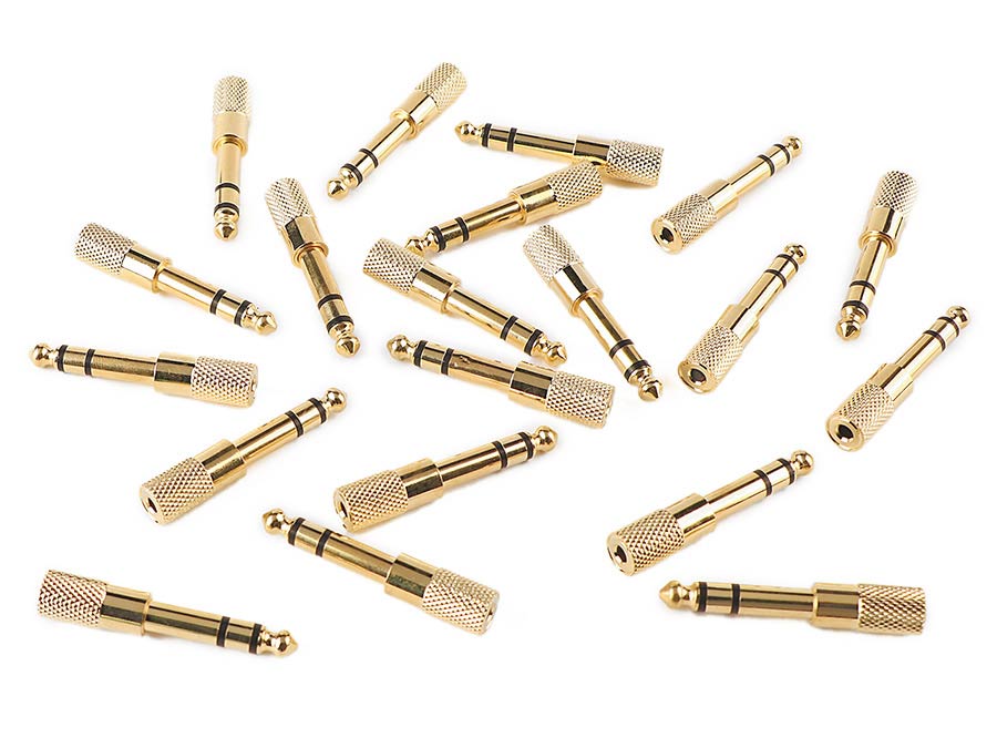 Boston AT-165-G/20 adaptor, 3,5mm jack female stereo, 20 pcs bulk pack, 6,3mm jack male stereo, gold metal