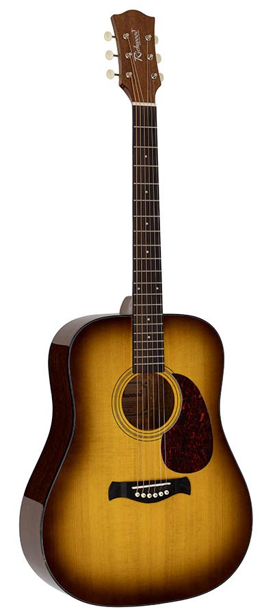Richwood HSD-40-HB Heritage Series dreadnought gitaar met massief sparren bovenblad, edge honeyburst