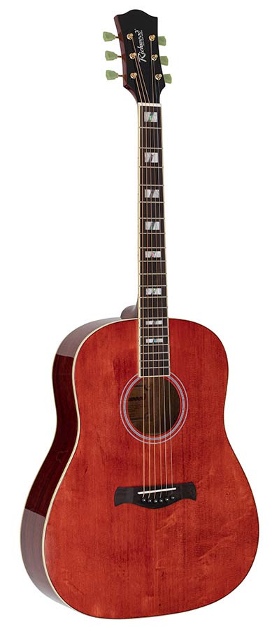 Richwood HSDS-42-TRD Heritage Series dreadnought gitaar met massief sparren bovenblad, transparant rood