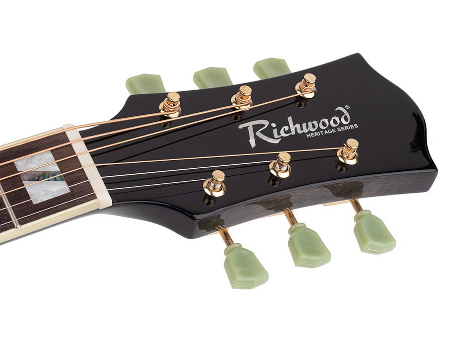 Richwood HSDS-42-TBK Heritage Series dreadnought gitaar met massief sparren bovenblad, transparant zwart