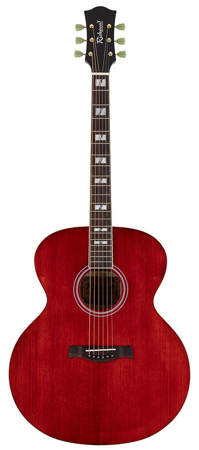 Richwood HSJS-42-TRD Heritage Series jumbo gitaar met massief sparren bovenblad, transparant rood