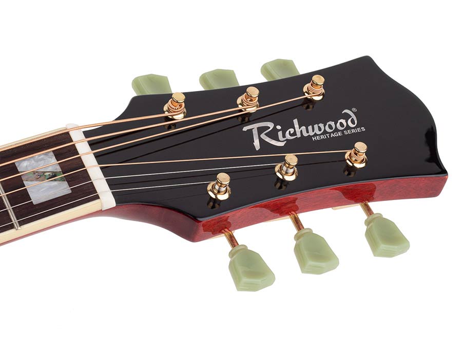 Richwood HSJS-42-TRD Heritage Series jumbo gitaar met massief sparren bovenblad, transparant rood
