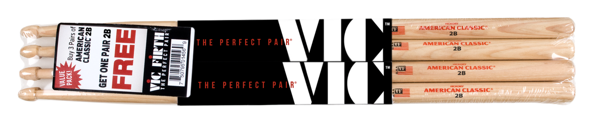 Vic Firth Value Pack, 3 Pair 2B, 1 Pair 2B free