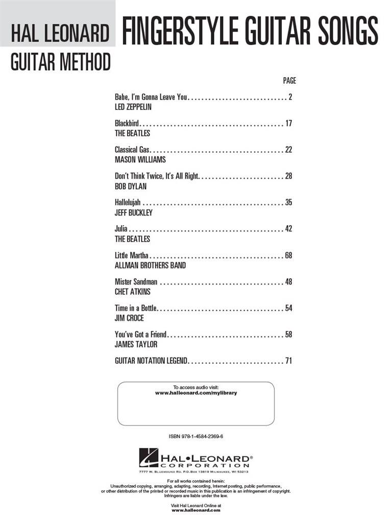 Hal Leonard Guitar Method Supplement: Fingerstyle Guitar Songs