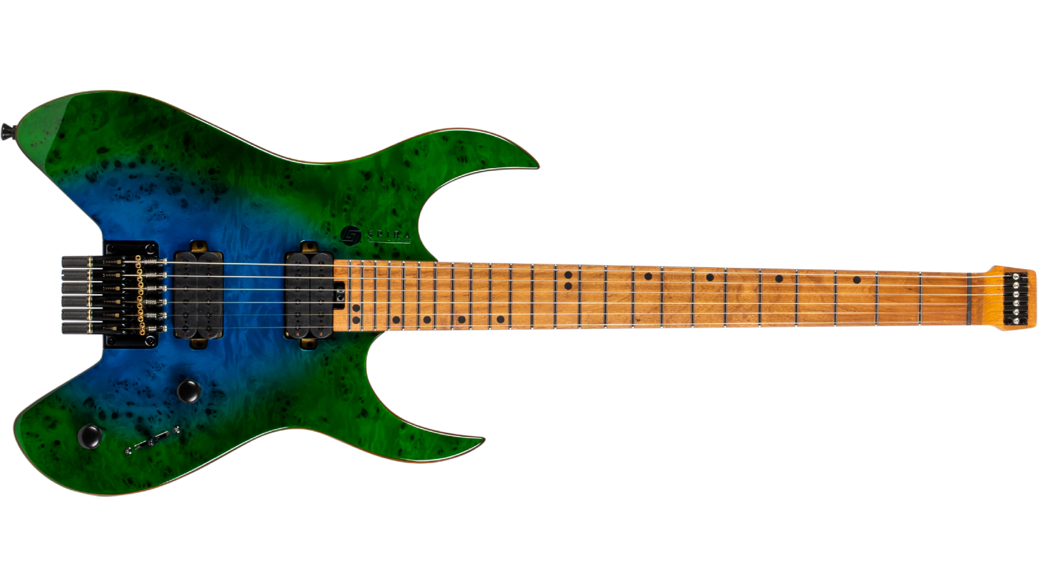 Spira Guitars S-500 HEADLESS GBR – 6-snarige elektrische gitaar – headless – Transparant aquablauw