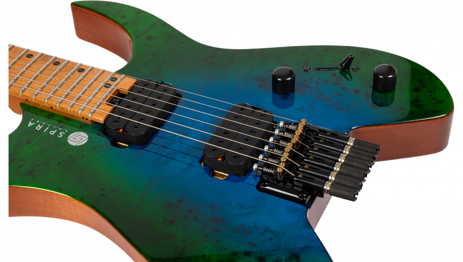 Spira Guitars S-500 HEADLESS GBR – 6-snarige elektrische gitaar – headless – Transparant aquablauw