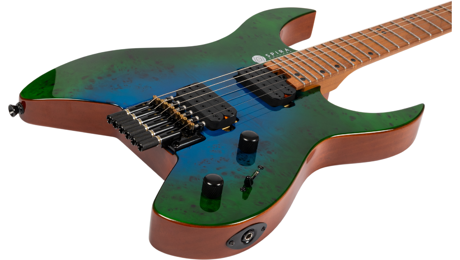 Spira Guitars S-500 HEADLESS GBR – 6-snarige elektrische gitaar – headless – Transparant aquablauw