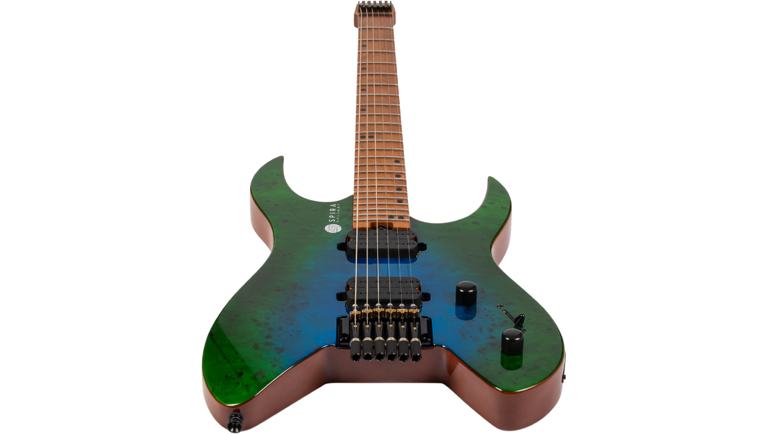 Spira Guitars S-500 HEADLESS GBR – 6-snarige elektrische gitaar – headless – Transparant aquablauw