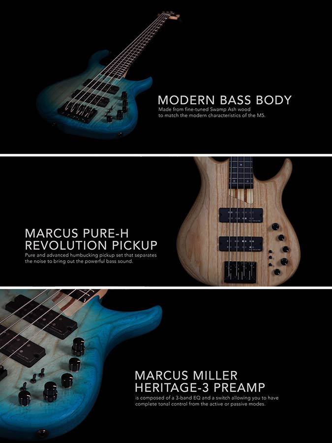 Sire M5+ S5 Marcus Miller 5-snarige actieve basgitaar natural