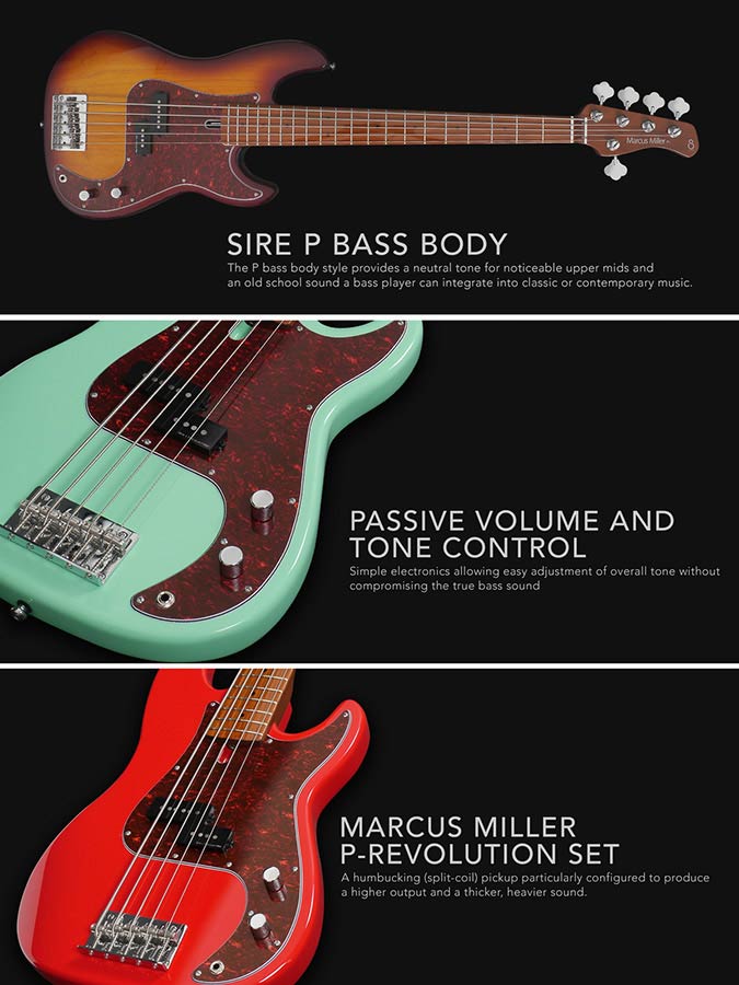 Sire P5 A4 Marcus Miller 4-snarige passieve basgitaar dark red