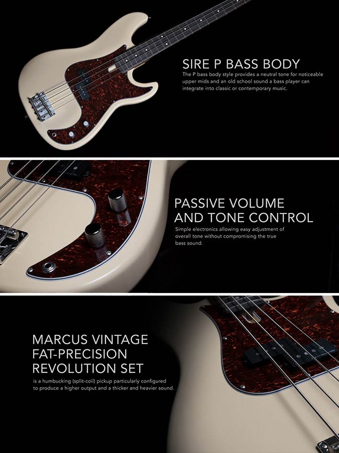 Sire P5R A5 Marcus Miller 5-snarige passieve basgitaar vintage white