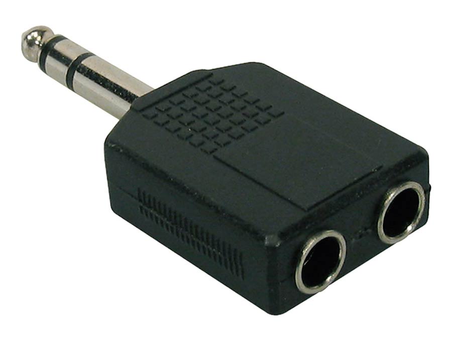 adaptor, 2 x 6,3 jack female stereo, 6,3mm jack male stereo