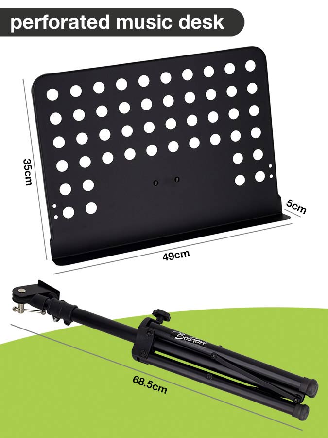 Boston OMS-302 metalen orkestlessenaar, zwart, geperforeerd afneembaar blad, 48x35cm