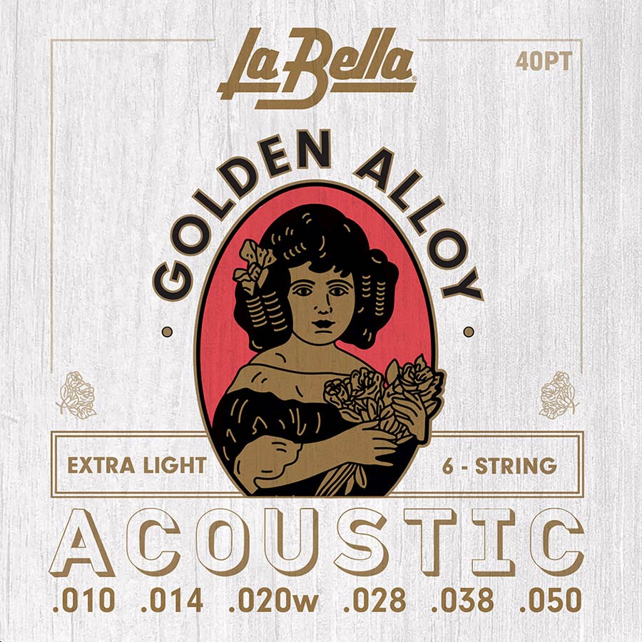 La Bella 40PT Golden Alloy Wound akoestische gitaarsnaren, 010-050
