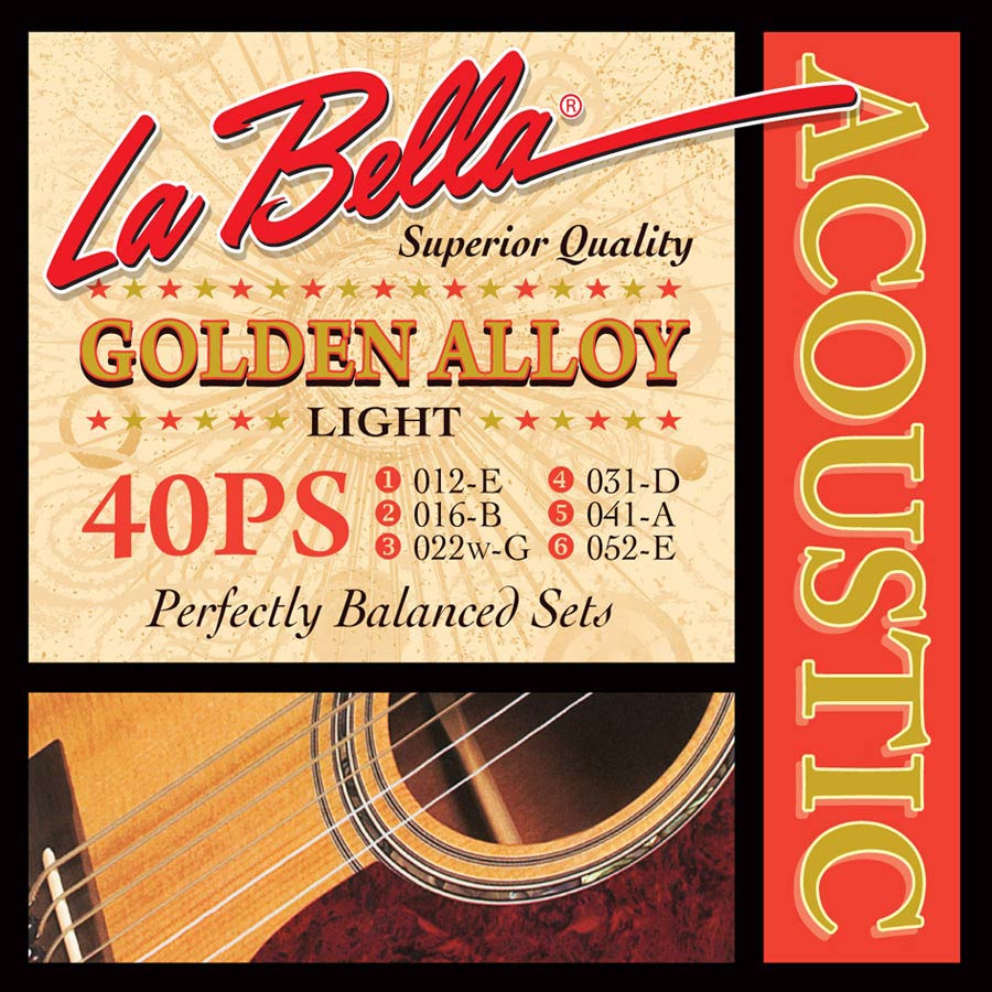 La Bella 40PS Golden Alloy Wound akoestische gitaarsnaren, 012-052