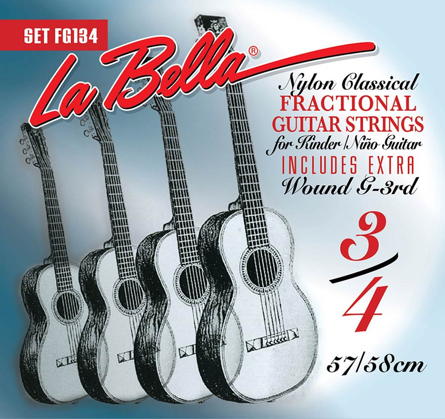 La Bella FG134 Fractional klassieke gitaarsnaren, normale spanning, 3/4, 025-048