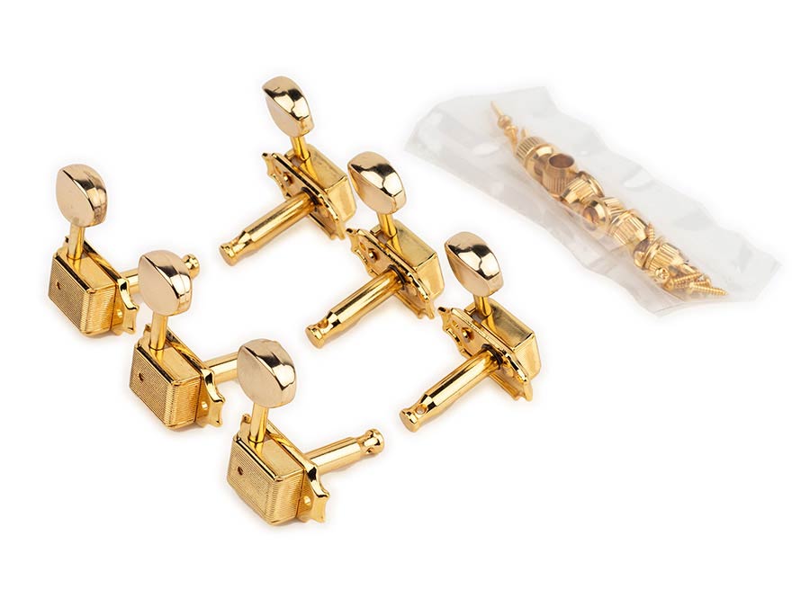 Boston 62-GLR stemmechanieken voor gitaar, goud, 3 links + 3 rechts, vintage-stijl, metalen knoppen