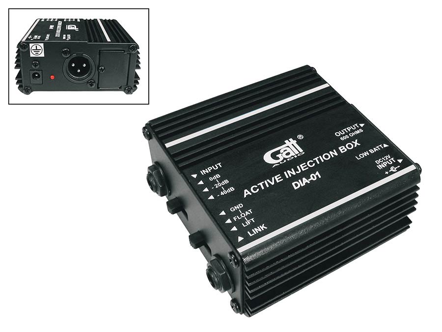 Gatt Audio - DIA-01 - actieve DI-box (9V), met parallelle uitgang, aardelift, 20db of 40db signaalafzwakking