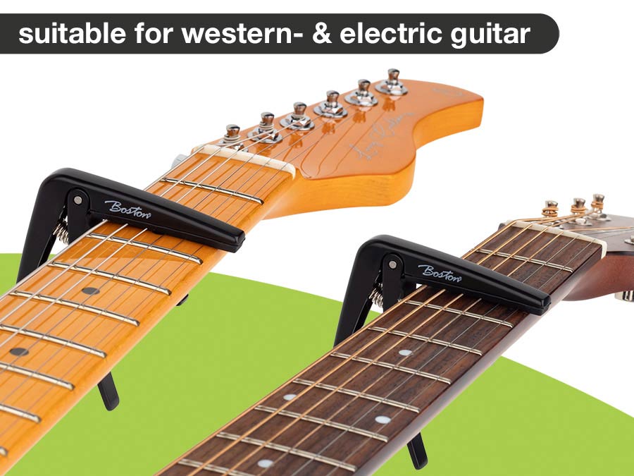 Boston BC-85-BK Capo voor akoestische/elektrische gitaar, met veer, zwar