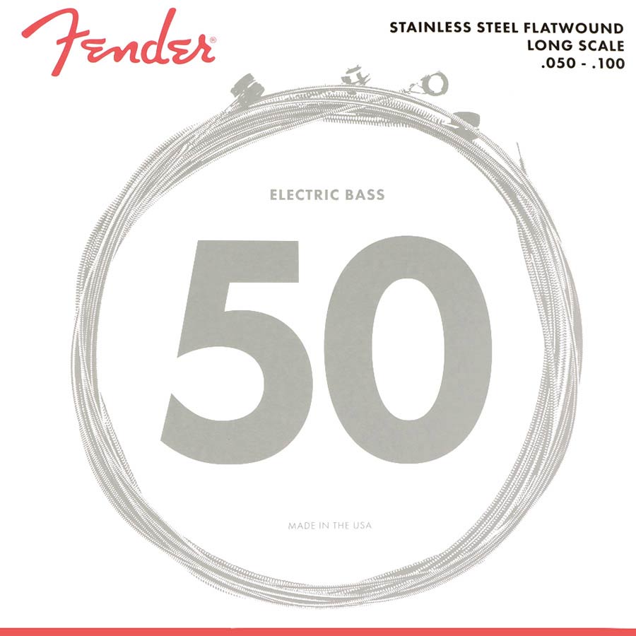 Fender snarenset elektrische basgitaar, stainless steel flatwound, medium light, 050-065-085-100
