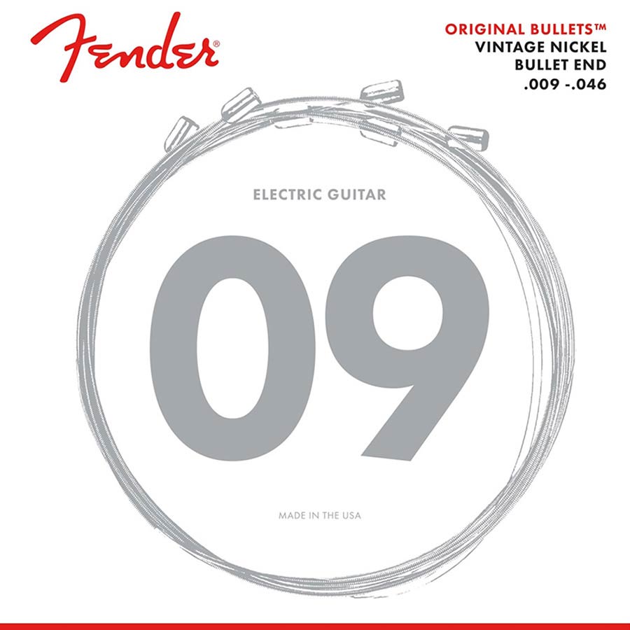 Fender snarenset elektrisch, pure nickel roundwound, light top regular bottom, 009-011-016-026-036-046