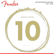 Fender snarenset akoestisch, bronze roundwound, extra light, 010-014-022-030-040-048