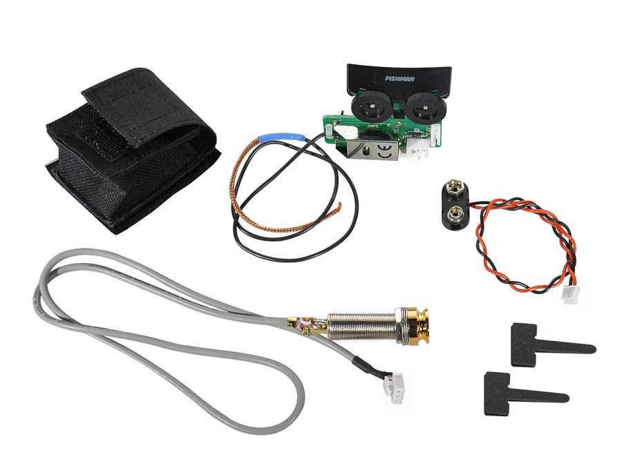 Richwood SON-GT4 vervangingsonderdeel Fishman Sonitone voorversterker met element, batterijzakje en goudkleurig jackplug in de staartknop