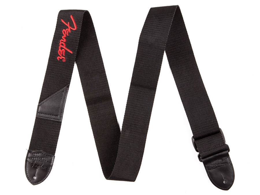 Fender gitaarriem, 5cm breed, 'Poly Logo', rood Fender logo