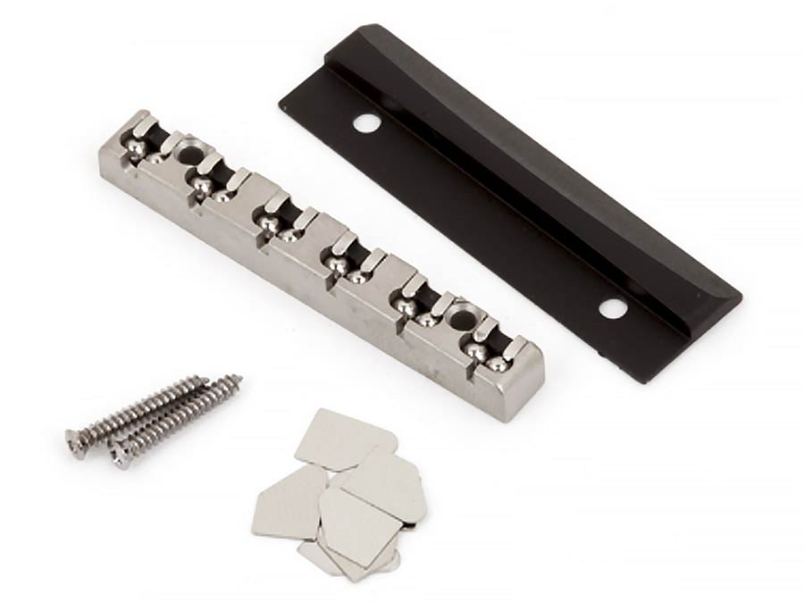 Fender LSR roller nut, shims, bezel adapter (for retrofitting to Wilkinson) and mounting screws