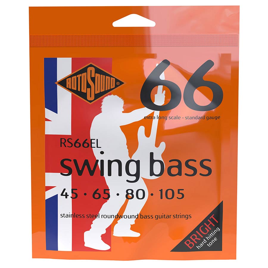 Rotosound RS66EL Swing Bass 66 snarenset elektrische basgitaar, stainless steel, 45-105, standard gauge, extra long scale