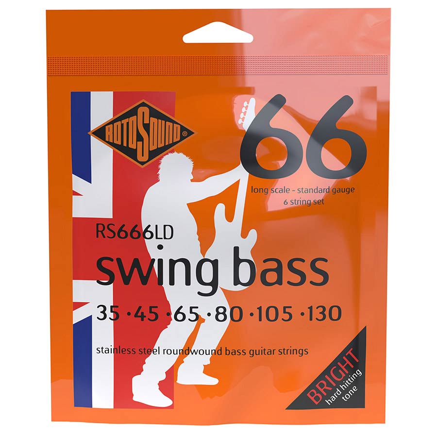 Rotosound RS666LD Swing Bass 66 snarenset elektrische basgitaar, 6-snarig, stainless steel, 35-130, standard gauge