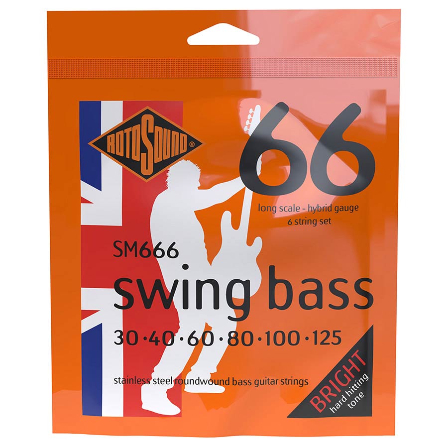 Rotosound SM666 Swing Bass 66 snarenset elektrische basgitaar, 6-snarig, stainless steel, 30-125, hybrid gauge
