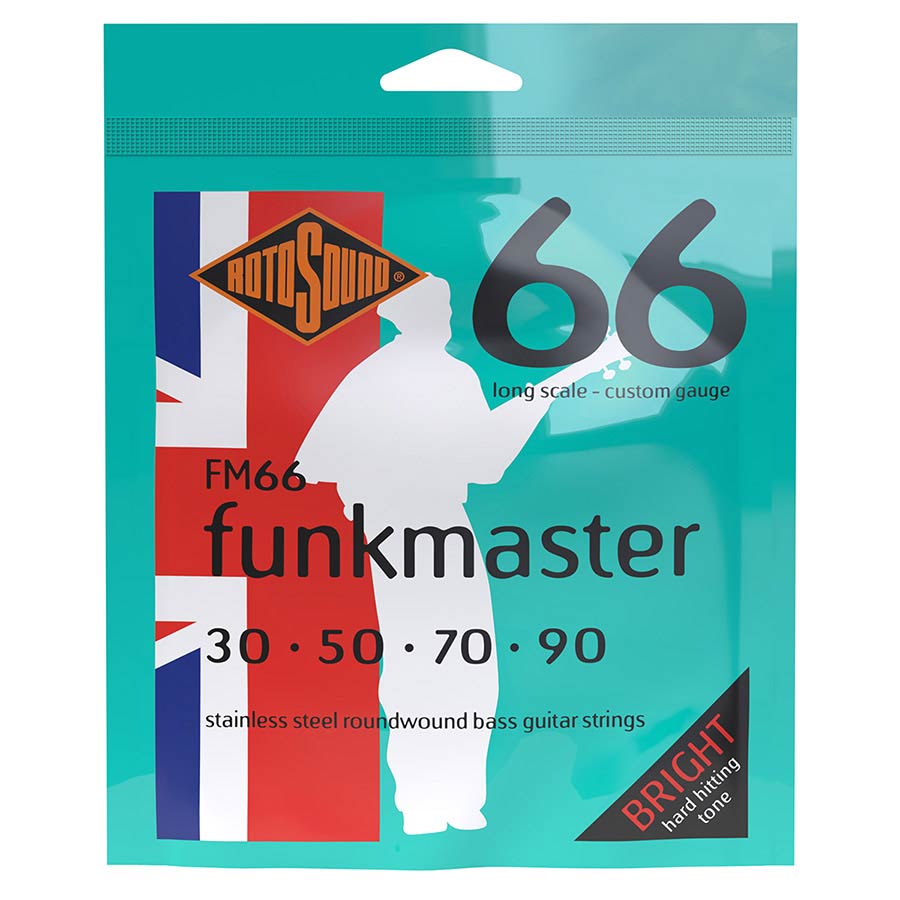 Rotosound FM66 Swing Bass 66 snarenset elektrische basgitaar, stainless steel, 30-90 funkmaster, custom gauge