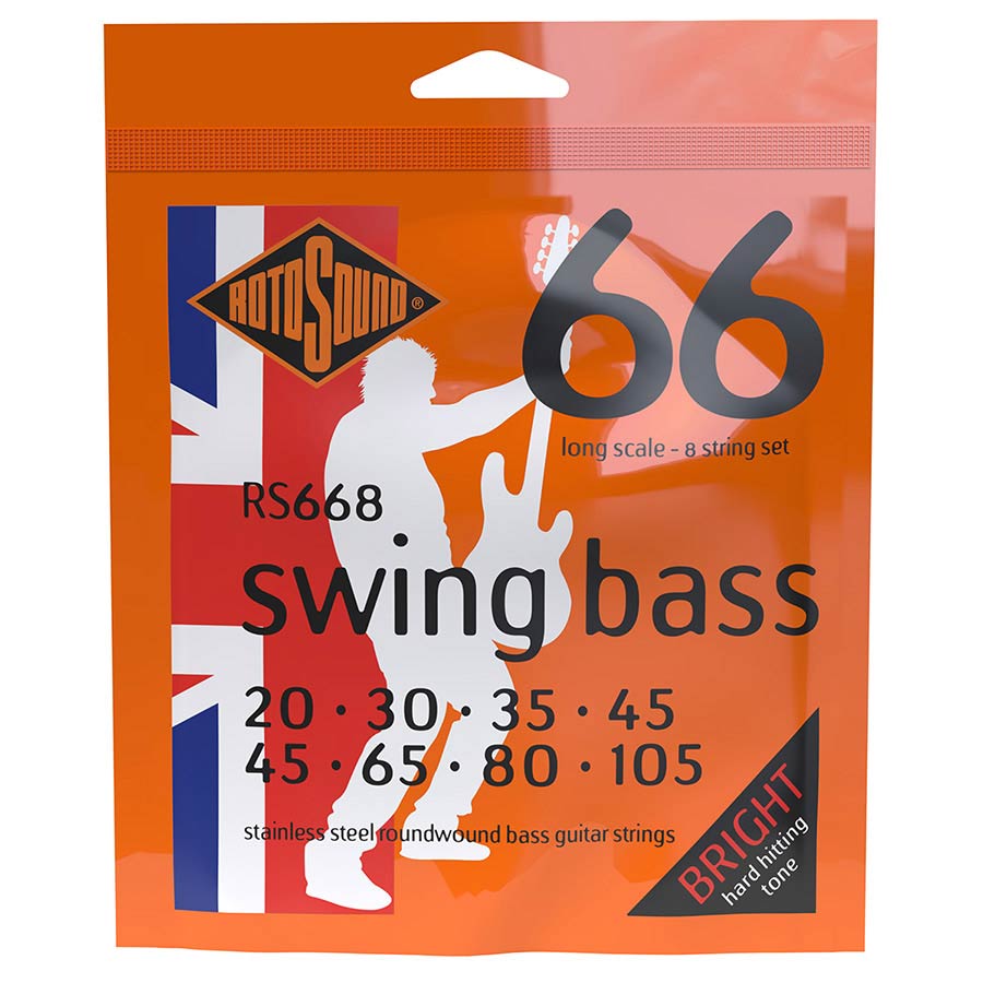 Rotosound RS668 Swing Bass 66 snarenset elektrische basgitaar, 8-snarig, stainless steel, 45-105, standard gauge