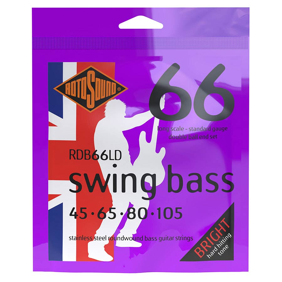 Rotosound RDB66LD Swing Bass 66 snarenset elektrische basgitaar, stainless steel, 45-105 double ball end, standard gauge