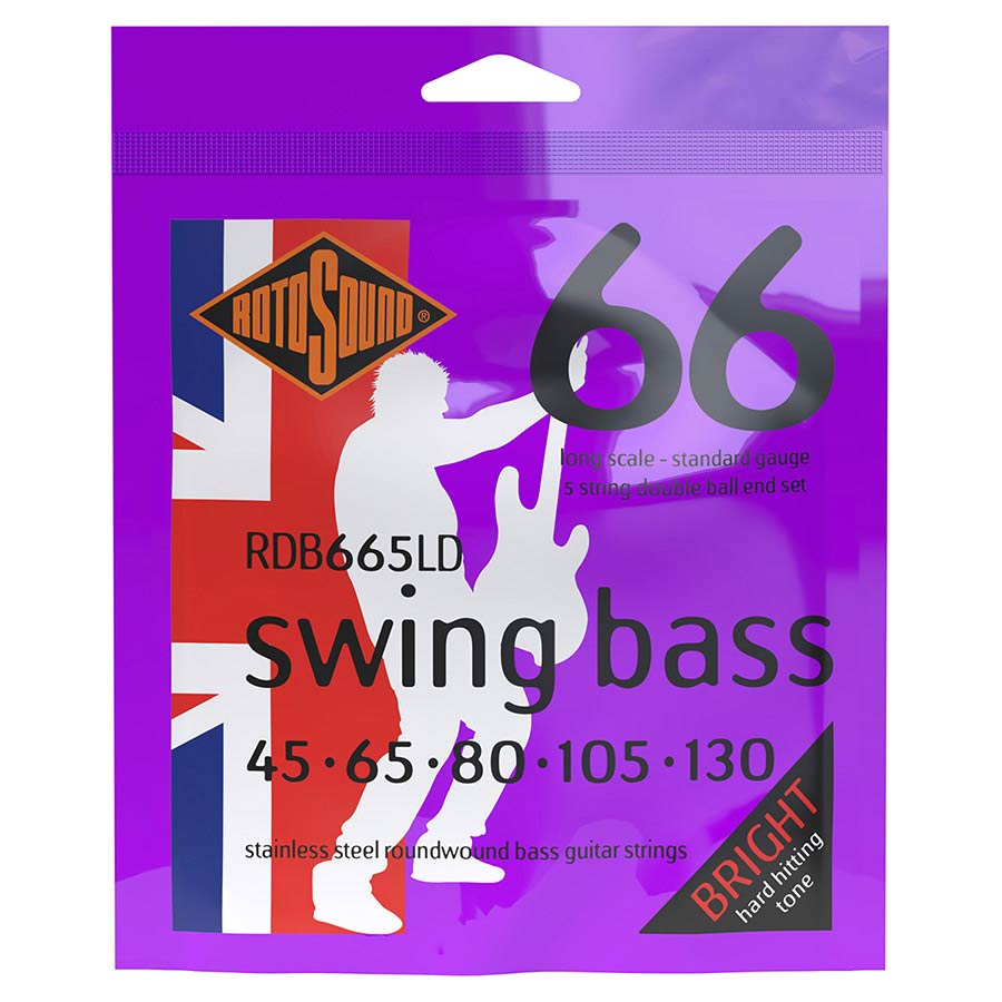 Rotosound RDB665LD Swing Bass 66 snarenset elektrische basgitaar, 5-snarig, stainless steel, 45-130 double ball end, standard gauge
