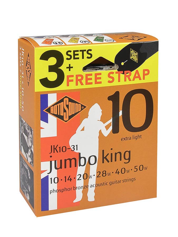 Rotosound JK10-31 Jumbo King snarenset voor akoestische gitaar, met gratis gitaarriem