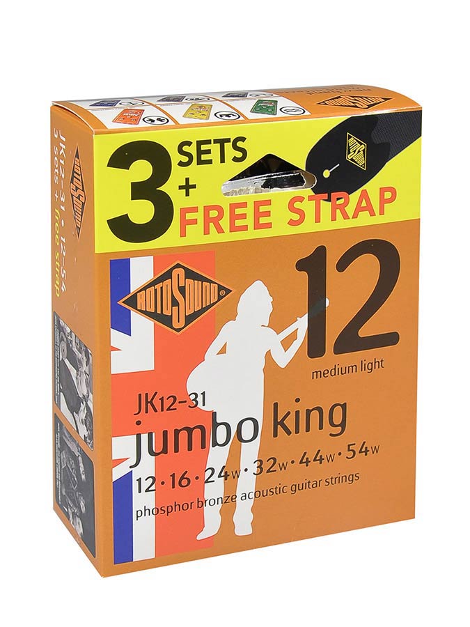 Rotosound JK12-31 Jumbo King snarenset voor akoestische gitaar, met gratis gitaarriem