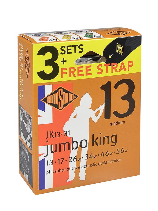 Rotosound JK13-31 Jumbo King snarenset voor akoestische gitaar, met gratis gitaarriem